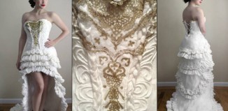 Девушка сшила себе красивое свадебное платье из 11 рулонов туалетной бумаги